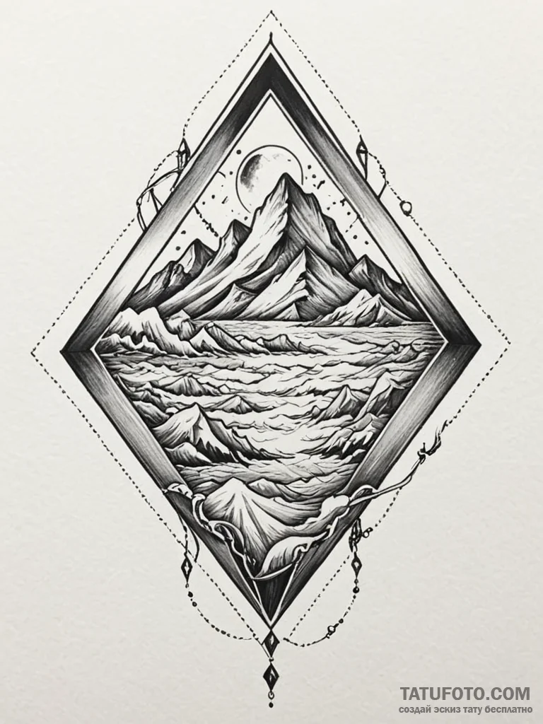 Diamond with a captured storm inside, tattoo... - эскиз тату (№1751838994_0, 06.07.2025 21:56) — Tatufoto.com