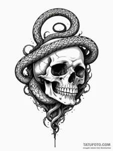 Ashen serpent slithering over skull, concept... - эскиз тату (№1751839329_0, 06.07.2025 22:02) — Tatufoto.com