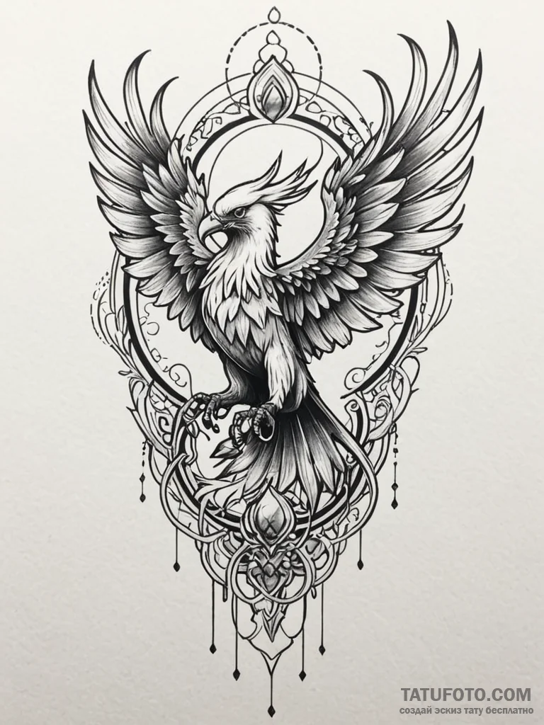 Iron phoenix flying through rift, tattoo draw... - эскиз тату (№1751839498_0, 06.07.2025 22:04) — Tatufoto.com