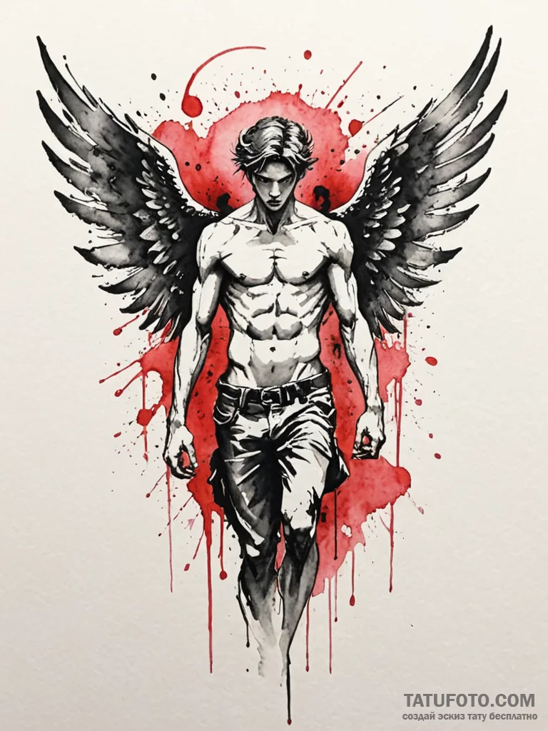 Angel warrior with tattered wings, tattoo dra... - эскиз тату (№1751839665_0, 06.07.2025 22:07) — Tatufoto.com