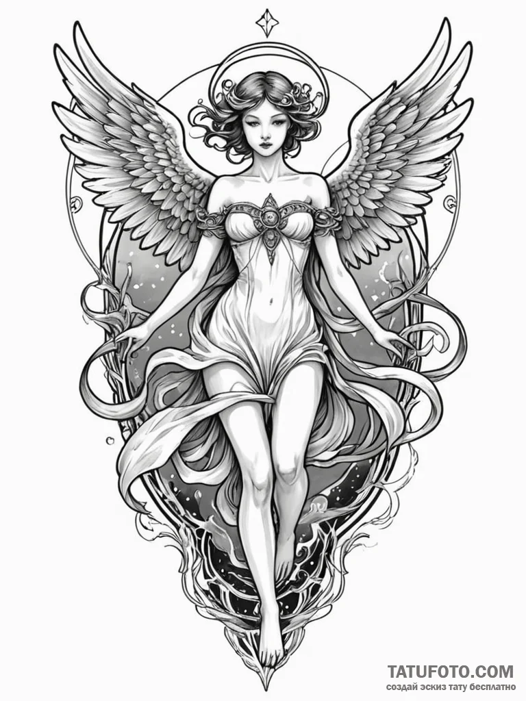 Angel flying in stormy sky, concept art for t... - эскиз тату (№1751839750_0, 06.07.2025 22:09) — Tatufoto.com