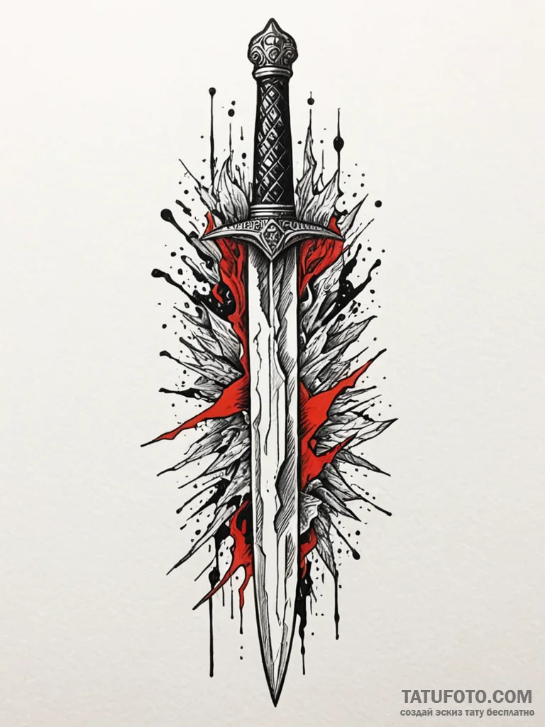 Glacial dagger beneath burning sky, ink illus… — эскиз тату (№1751840002_0, 06.07.2025 22:13) — Tatufoto.com