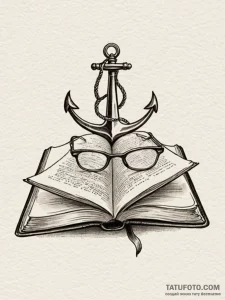 Spectacles, resting on an open book, tattoo l... - эскиз тату (№1751840170_0, 06.07.2025 22:16) — Tatufoto.com