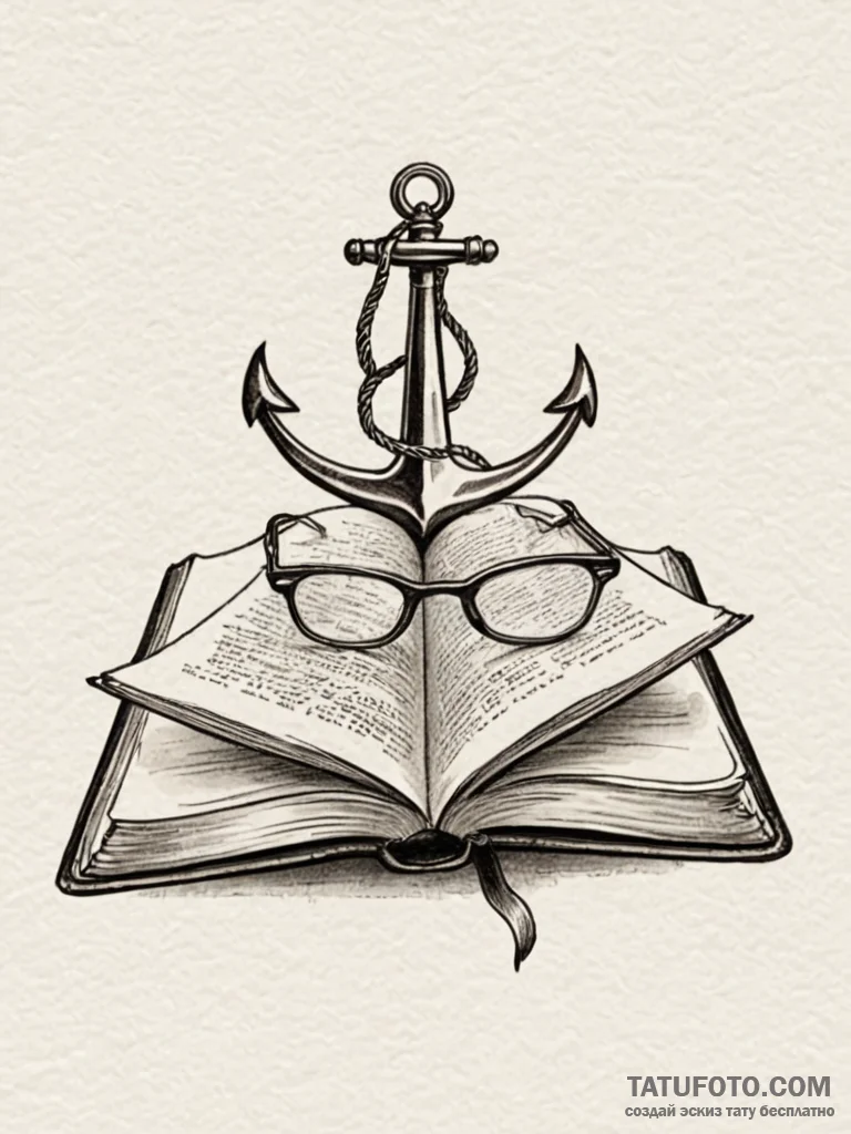 Spectacles, resting on an open book, tattoo l... - эскиз тату (№1751840170_0, 06.07.2025 22:16) — Tatufoto.com