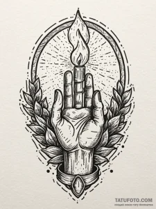 Severed hand of glory holding a lit candle, t... - эскиз тату (№1751840464_0, 06.07.2025 22:21) — Tatufoto.com