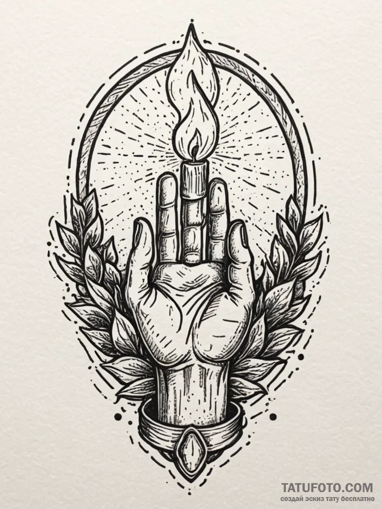 Severed hand of glory holding a lit candle, t... - эскиз тату (№1751840464_0, 06.07.2025 22:21) — Tatufoto.com
