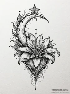 Venus flytrap closing on a falling star, tatt... - эскиз тату (№1751840631_0, 06.07.2025 22:23) — Tatufoto.com