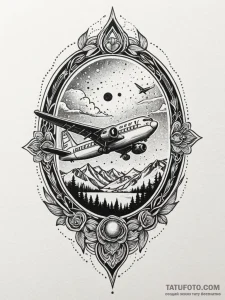 Airplane, concept art for tattoo, on a clean... - эскиз тату (№1751840801_0, 06.07.2025 22:26) — Tatufoto.com