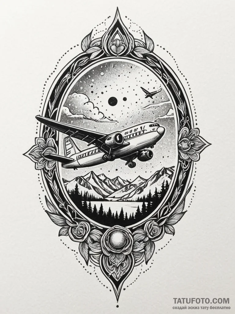 Airplane, concept art for tattoo, on a clean... - эскиз тату (№1751840801_0, 06.07.2025 22:26) — Tatufoto.com