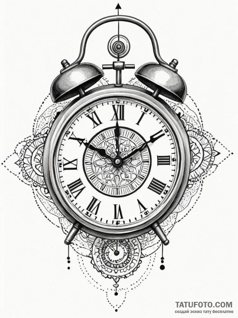 A powerful buzzing alarm clock, waking,, arti… — эскиз тату (№1751840970_0, 06.07.2025 22:29) — Tatufoto.com
