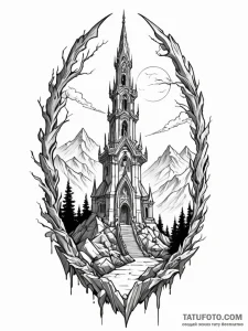 Jade relic beneath shattered spire, artistic... - эскиз тату (№1751841054_0, 06.07.2025 22:30) — Tatufoto.com