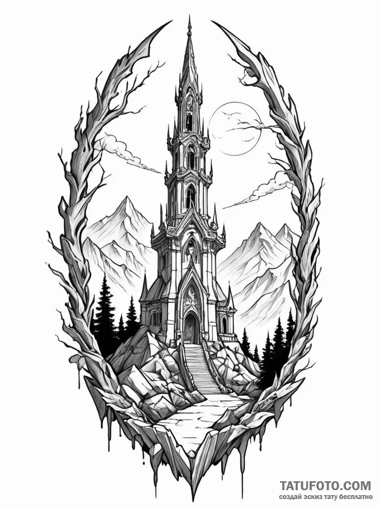 Jade relic beneath shattered spire, artistic… — эскиз тату (№1751841054_0, 06.07.2025 22:30) — Tatufoto.com
