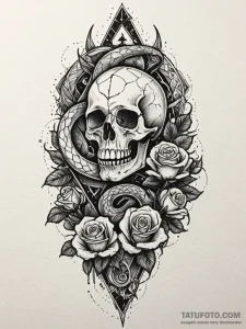 Hallowed serpent beneath shattered spire, tat... - эскиз тату (№1751841138_0, 06.07.2025 22:32) — Tatufoto.com