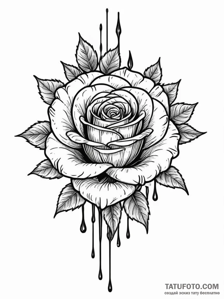 Abyssal rose with blood tears, tattoo drawing... - эскиз тату (№1751841306_0, 06.07.2025 22:35) — Tatufoto.com