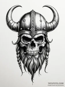 Viking skull with a braided beard and battle... - эскиз тату (№1751841475_0, 06.07.2025 22:37) — Tatufoto.com