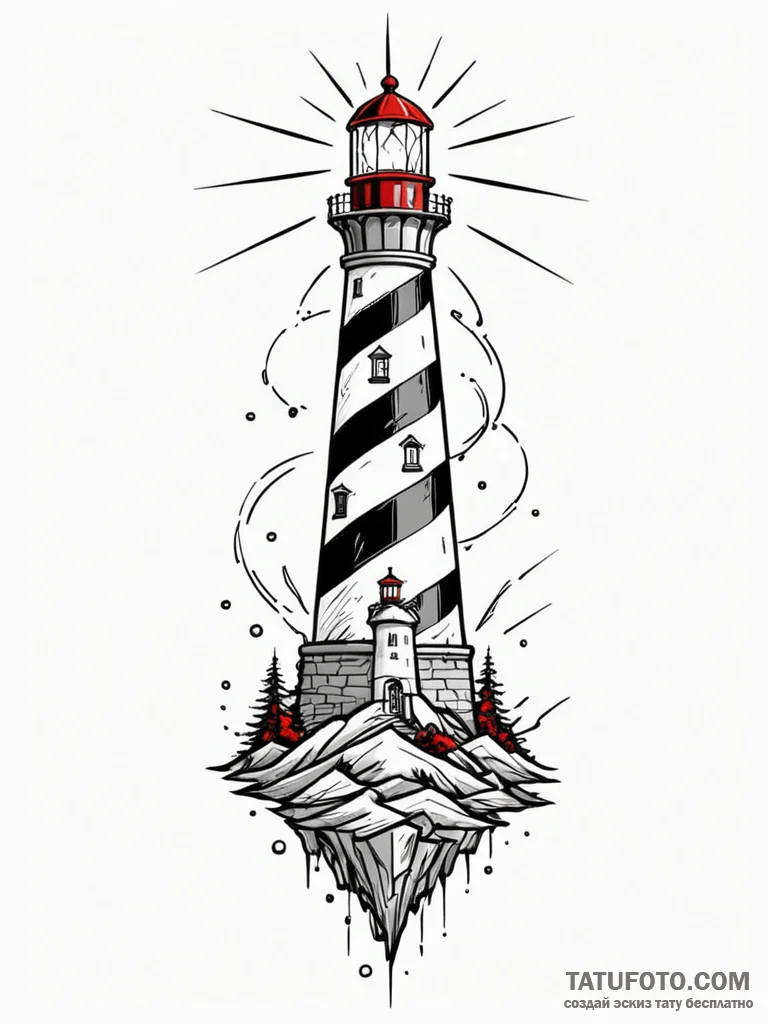 Lighthouse shattered by spectral force, tatto… — эскиз тату (№1751841979_0, 06.07.2025 22:46) — Tatufoto.com