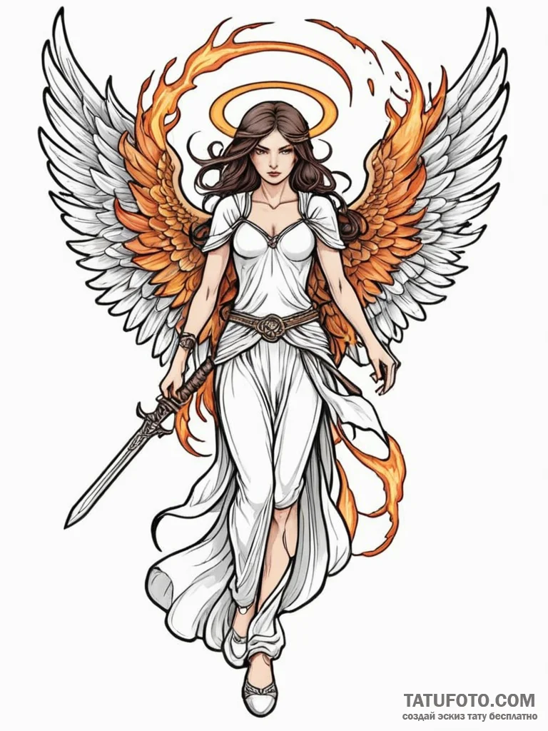 Angel of vengeance with flaming sword, tattoo... - эскиз тату (№1751842401_0, 06.07.2025 22:53) — Tatufoto.com