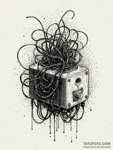 Junction box with sparking, frayed wires, ink... - эскиз тату (№1751842484_0, 06.07.2025 22:54) — Tatufoto.com
