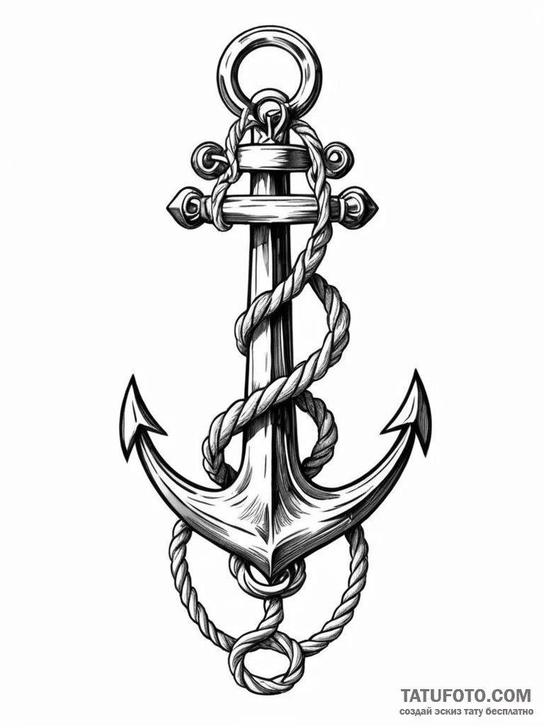 A ship's anchor entwined with rope - эскиз тату (№1751842652_0, 06.07.2025 22:57) — Tatufoto.com