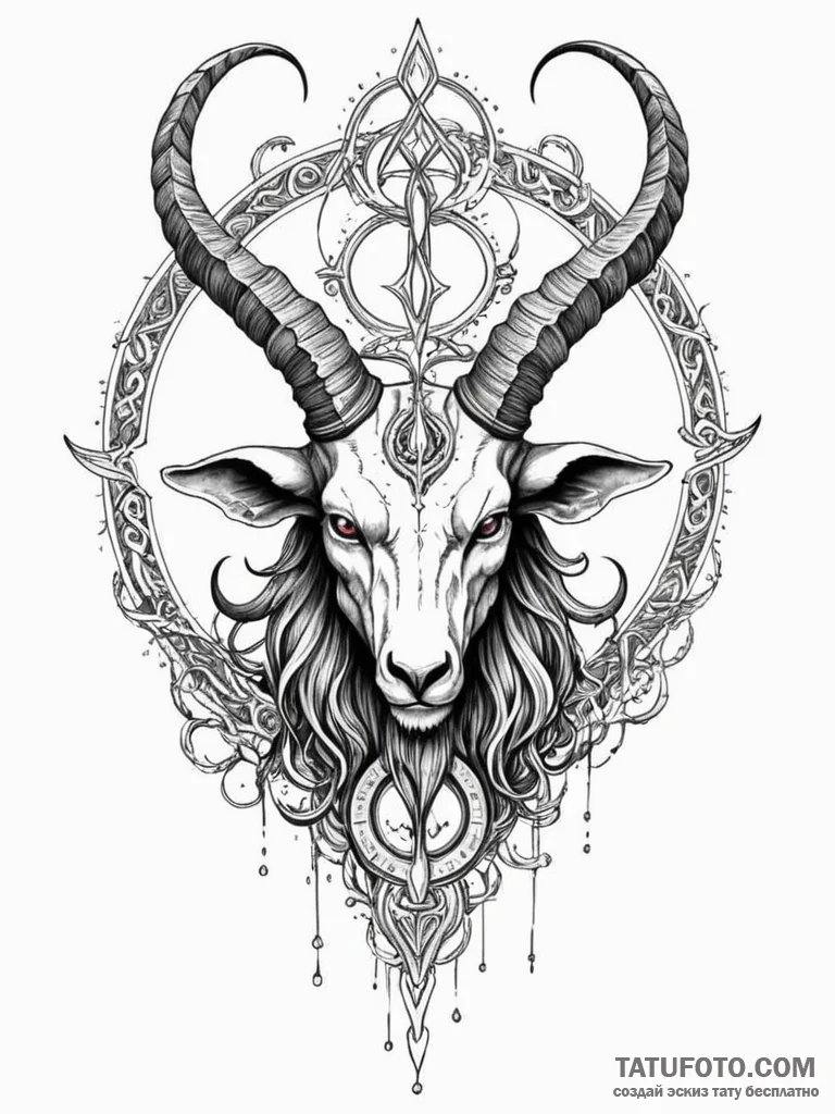 Baphomet symbol, ink illustration for tattoo,… — эскиз тату (№1751842735_0, 06.07.2025 22:58) — Tatufoto.com