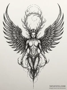 Nephilim with wings of shadow and fire, tatto... - эскиз тату (№1751842819_0, 06.07.2025 23:00) — Tatufoto.com