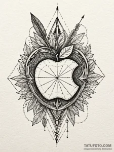 Apple pierced by arrow, concept art for tatto... - эскиз тату (№1751843411_0, 06.07.2025 23:10) — Tatufoto.com