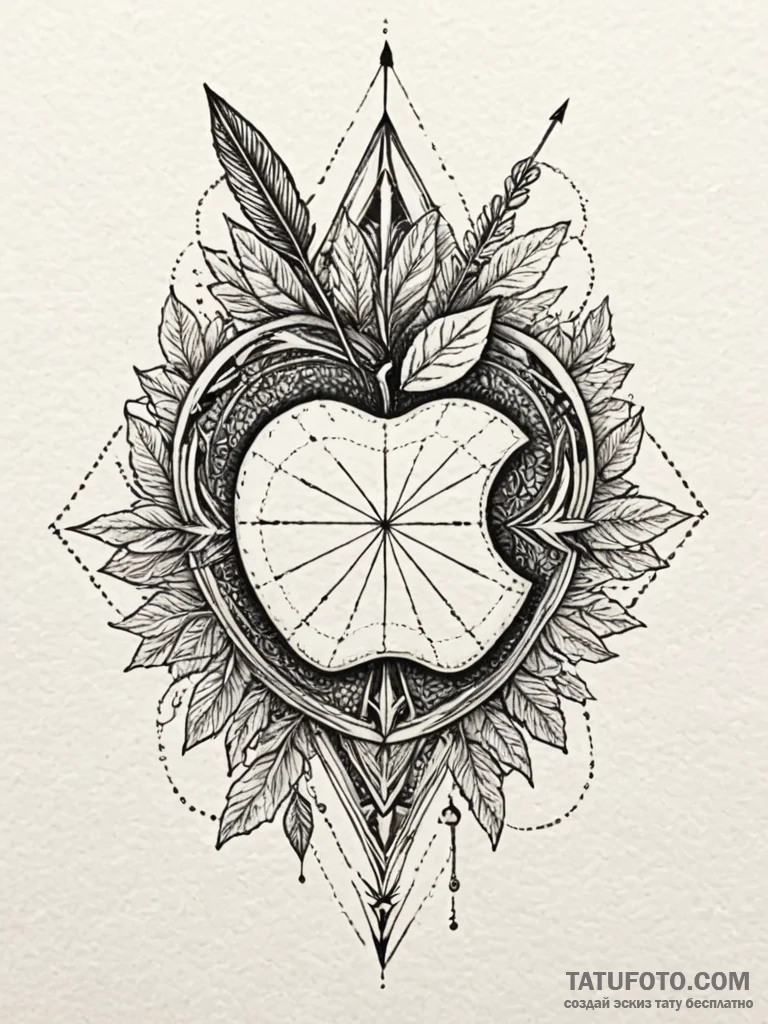 Apple pierced by arrow, concept art for tatto... - эскиз тату (№1751843411_0, 06.07.2025 23:10) — Tatufoto.com