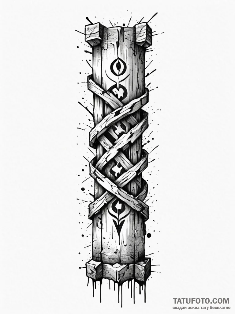 Oak pillar cracked with runes, ink illustrati... - эскиз тату (№1751843495_0, 06.07.2025 23:11) — Tatufoto.com