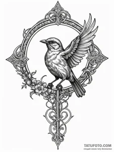 A whimsical bird perched on a hand, trusting,... - эскиз тату (№1751843580_0, 06.07.2025 23:13) — Tatufoto.com