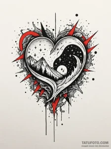 Ice heart devouring starlight, tattoo line ar... - эскиз тату (№1751843664_0, 06.07.2025 23:14) — Tatufoto.com