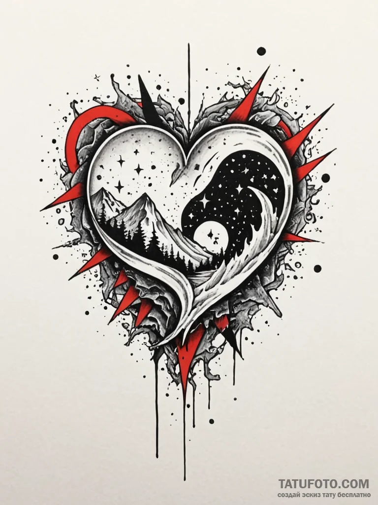 Ice heart devouring starlight, tattoo line ar… — эскиз тату (№1751843664_0, 06.07.2025 23:14) — Tatufoto.com