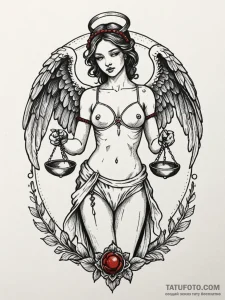 Blindfolded angel holding scales, tattoo flas... - эскиз тату (№1751843750_0, 06.07.2025 23:15) — Tatufoto.com