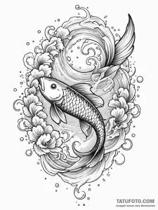 Koi fish leaping through storm clouds, tattoo... - эскиз тату (№1751844172_0, 06.07.2025 23:22) — Tatufoto.com