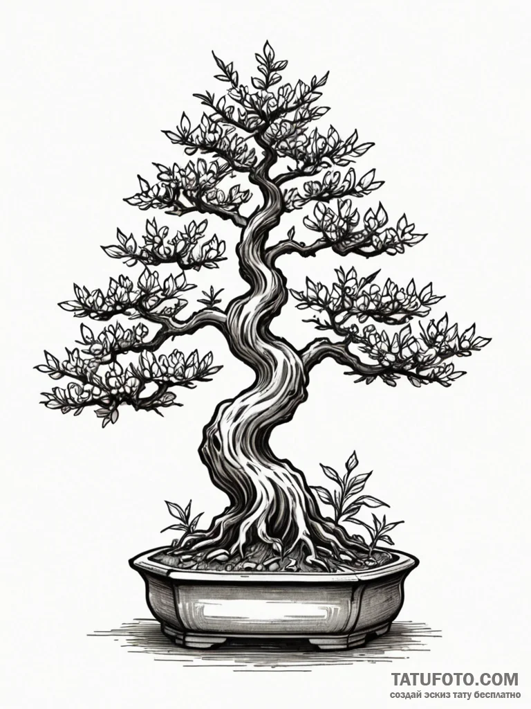 Bonsai, tattoo sketch design, sepia tone sket... - эскиз тату (№1751844256_0, 06.07.2025 23:24) — Tatufoto.com