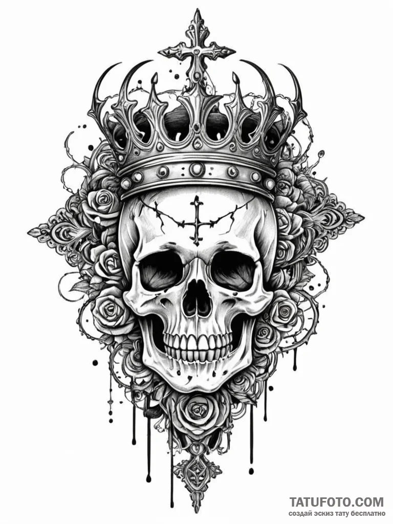 Ghost relic crowned with bone, ink illustrati... - эскиз тату (№1751844340_0, 06.07.2025 23:25) — Tatufoto.com