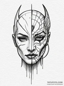 Animated mask split in two, artistic tattoo s... - эскиз тату (№1751844507_0, 06.07.2025 23:28) — Tatufoto.com