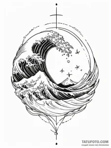 Minimalist wave breaking, single line, tattoo... - эскиз тату (№1751844677_0, 06.07.2025 23:31) — Tatufoto.com