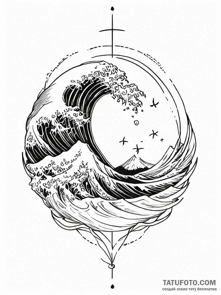 Minimalist wave breaking, single line, tattoo… — эскиз тату (№1751844677_0, 06.07.2025 23:31) — Tatufoto.com