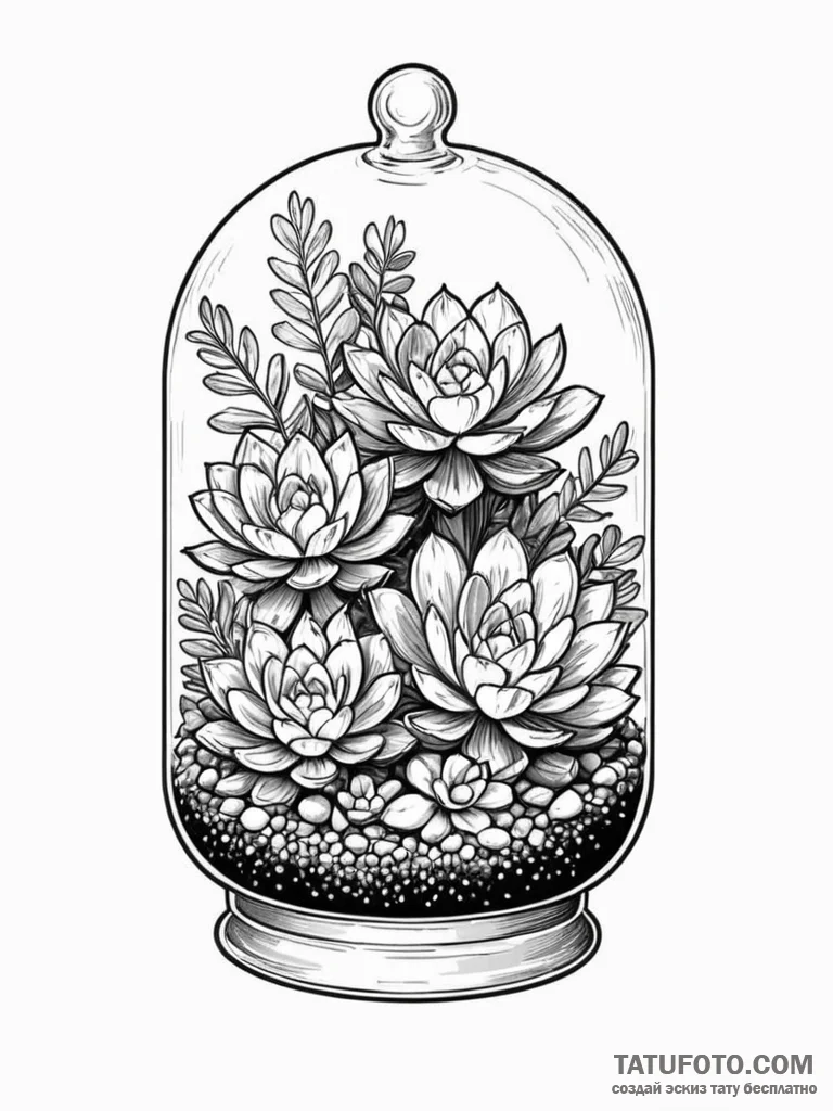 A terrarium with succulents - эскиз тату (№1751845020_0, 06.07.2025 23:37) — Tatufoto.com