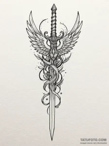 Feathered dagger with runic hilt, tattoo line... - эскиз тату (№1751845361_0, 06.07.2025 23:42) — Tatufoto.com