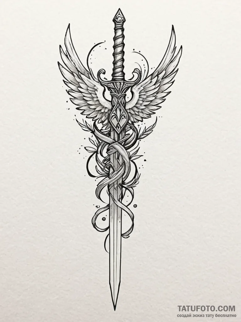 Feathered dagger with runic hilt, tattoo line... - эскиз тату (№1751845361_0, 06.07.2025 23:42) — Tatufoto.com