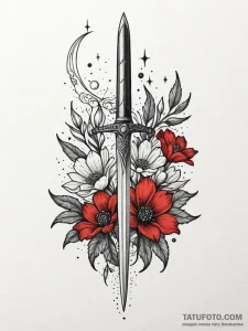 Jagged dagger beneath celestial bloom, artist... - эскиз тату (№1751845447_0, 06.07.2025 23:44) — Tatufoto.com