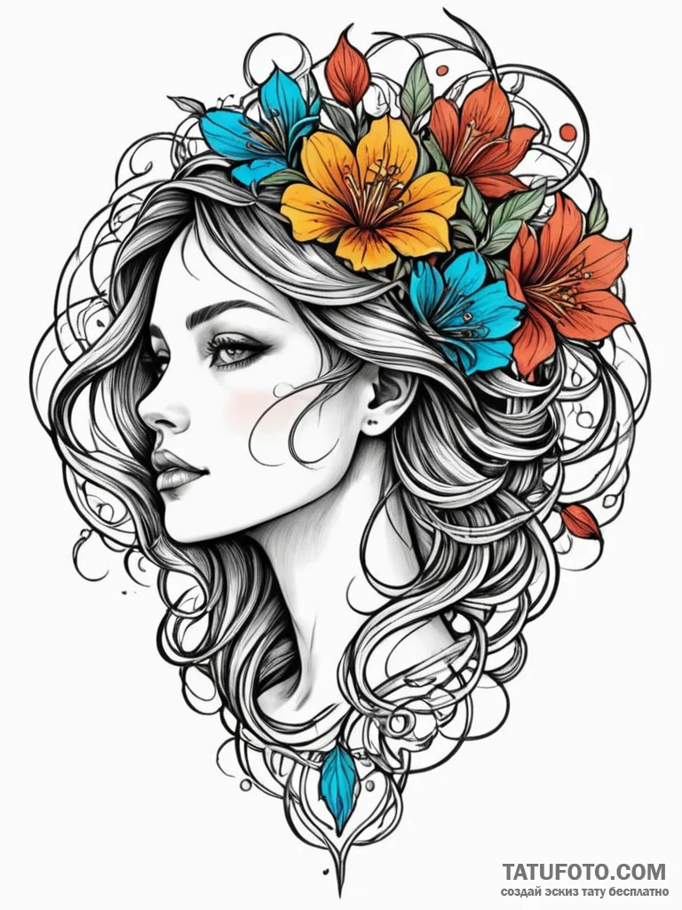 L, artistic tattoo sketch, neo traditional ta... - эскиз тату (№1751845622_0, 06.07.2025 23:47) — Tatufoto.com