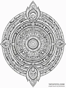 A mayan calendar stone, artistic tattoo sketc... - эскиз тату (№1751846089_0, 06.07.2025 23:54) — Tatufoto.com