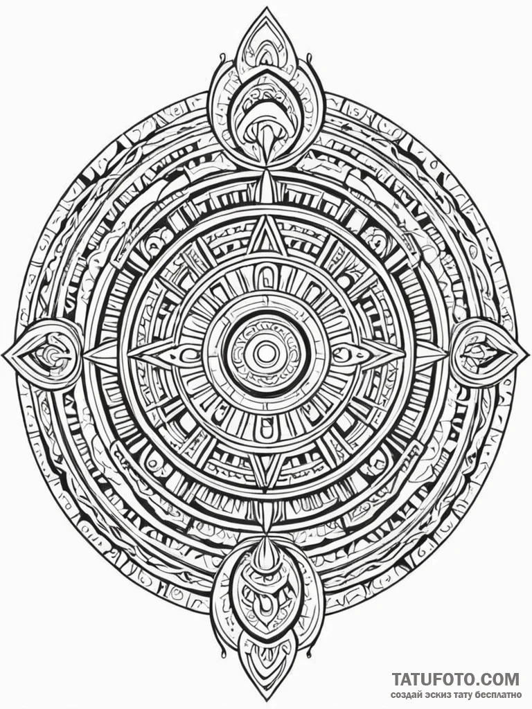 A mayan calendar stone, artistic tattoo sketc... - эскиз тату (№1751846089_0, 06.07.2025 23:54) — Tatufoto.com