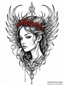 Graven wings crowned in thorns, ink illustrat... - эскиз тату (№1751846608_0, 07.07.2025 00:03) — Tatufoto.com