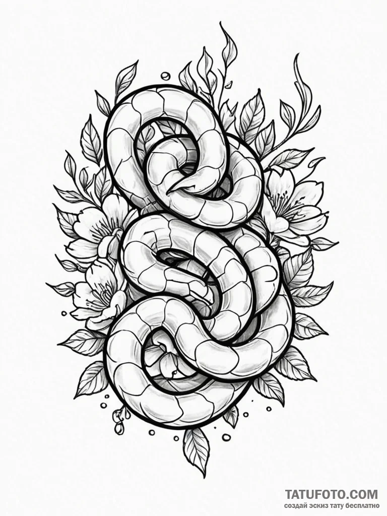 Ice snake coiled in frozen bloom, tattoo flas... - эскиз тату (№1751846694_0, 07.07.2025 00:04) — Tatufoto.com
