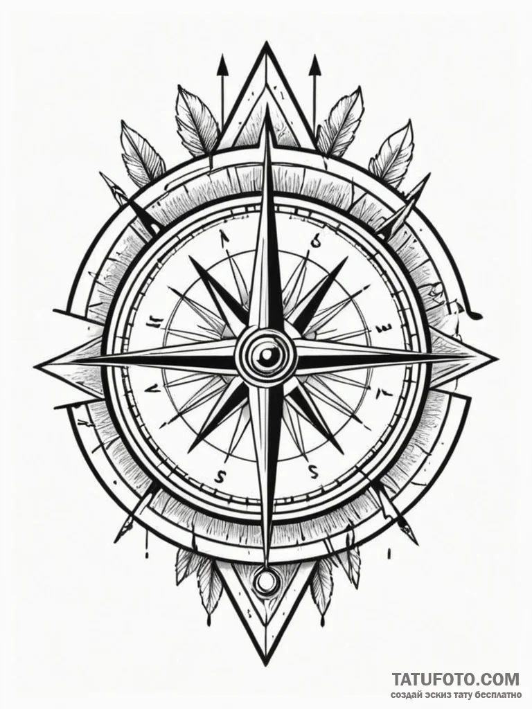 Arrow stuck in compass, tattoo drawing outlin... - эскиз тату (№1751846781_0, 07.07.2025 00:06) — Tatufoto.com