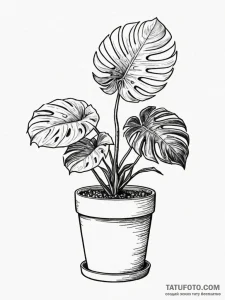 Houseplant (monstera or succulent) in a minim... - эскиз тату (№1751846955_0, 07.07.2025 00:09) — Tatufoto.com