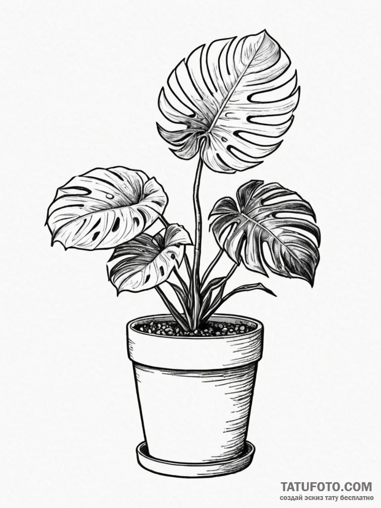 Houseplant (monstera or succulent) in a minim... - эскиз тату (№1751846955_0, 07.07.2025 00:09) — Tatufoto.com